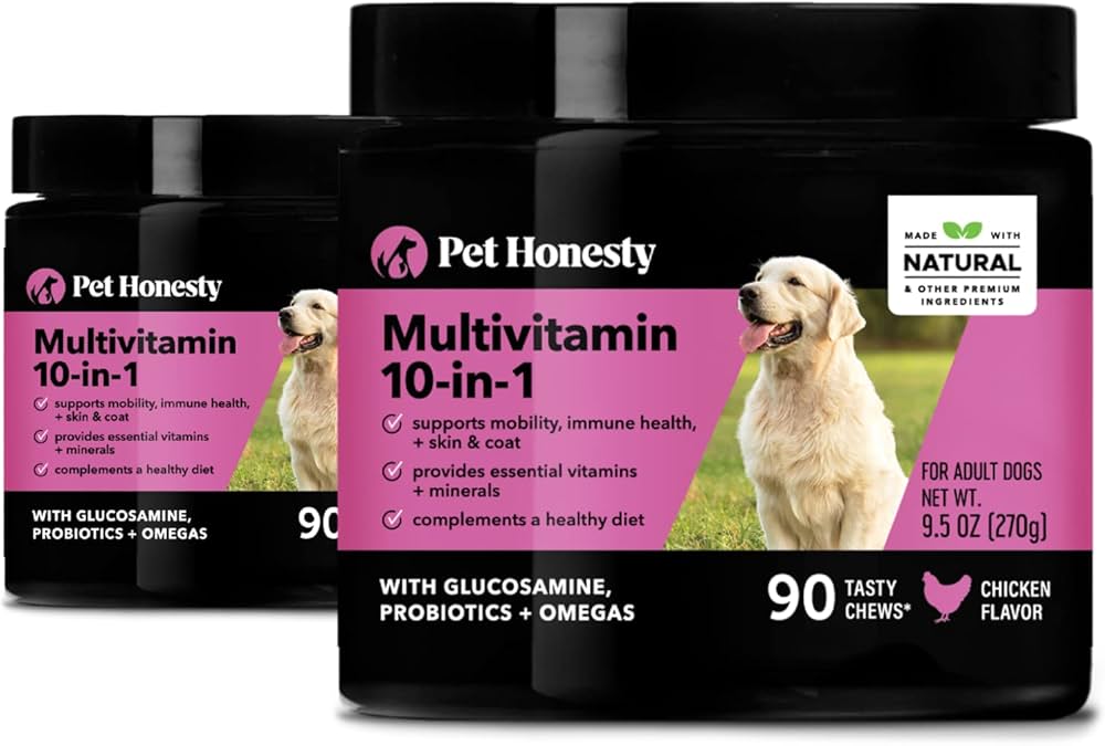 Amazon.com : PetHonesty 10 in 1 Dog Multivitamin - Glucosamine Essential  Dog Supplements & Vitamins - Glucosamine Chondroitin, Probiotics, Omega  Fish Oil - Dogs Health & Heart- Dog Health Supplies - 2 Pack : Pet Supplies