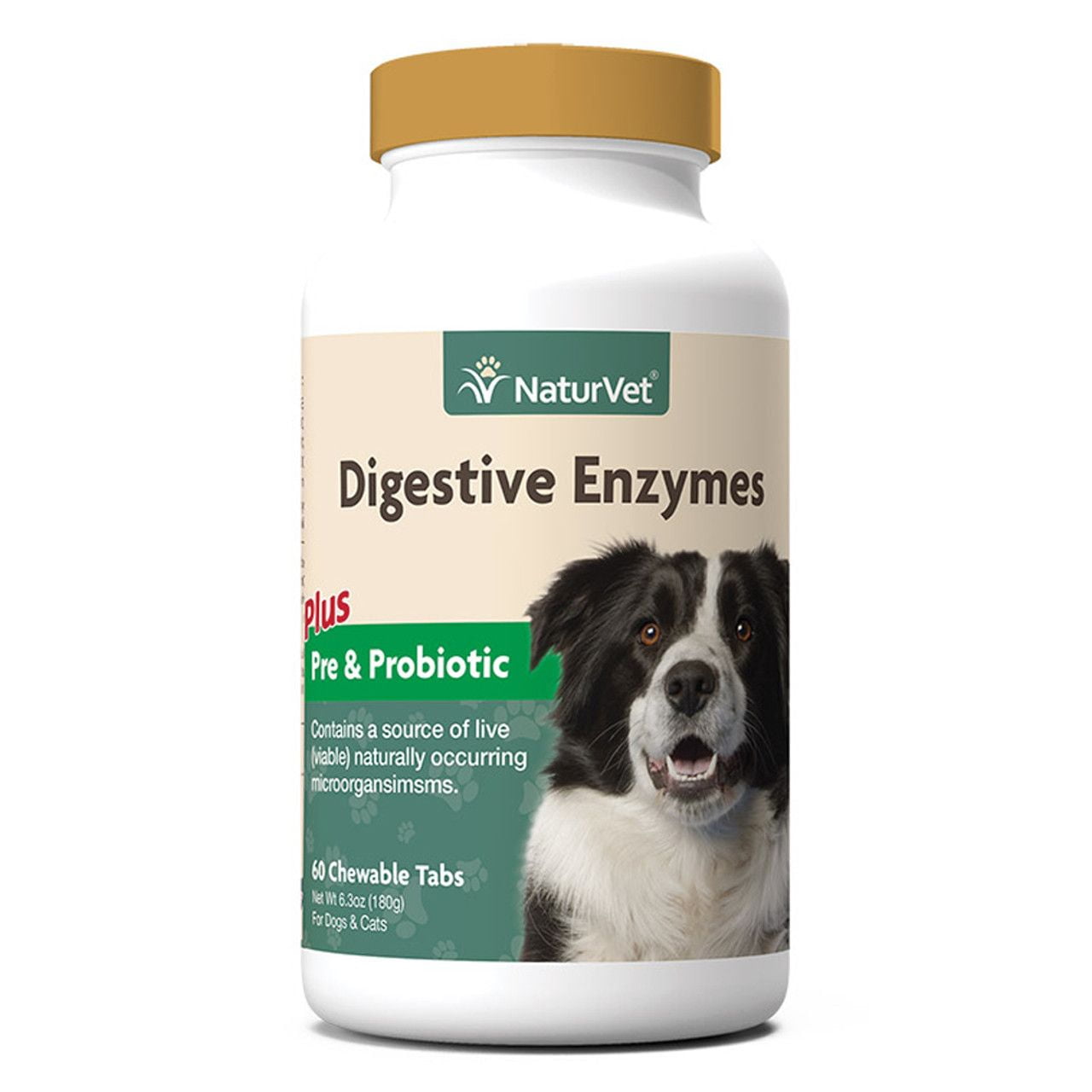 NaturVet Digestive Enzyme Chewable Tablets with Probiotics for Dogs & Cats